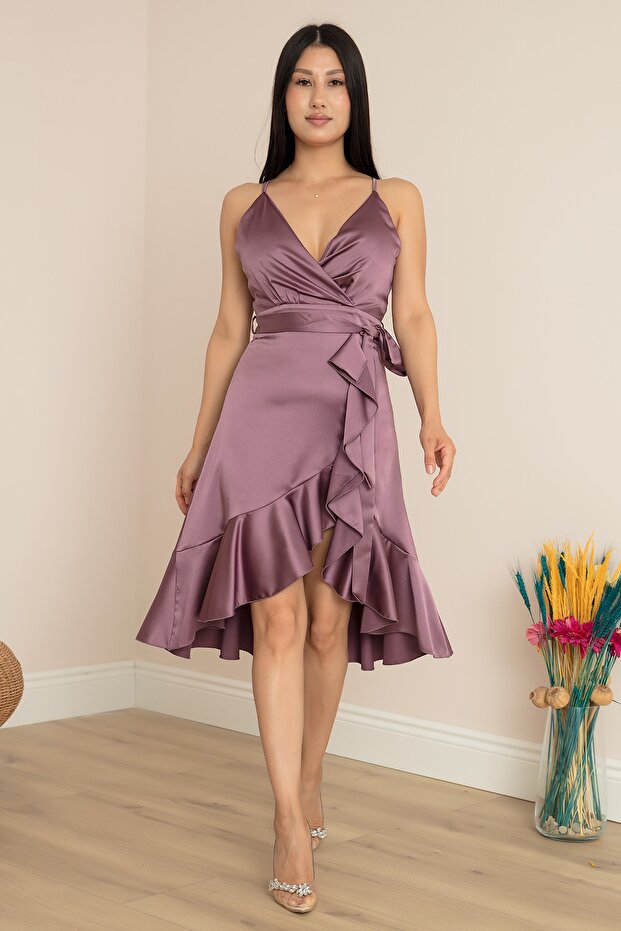 Askılı Eteği Detaylı Abiye Elbise 13395 - 4