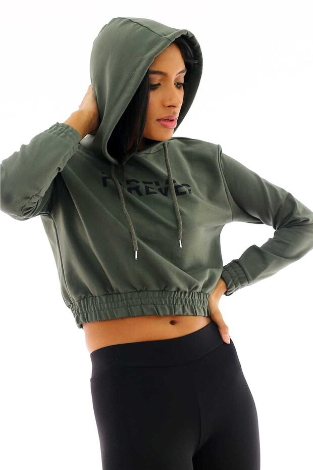 Crop cu glugă imprimată - 4