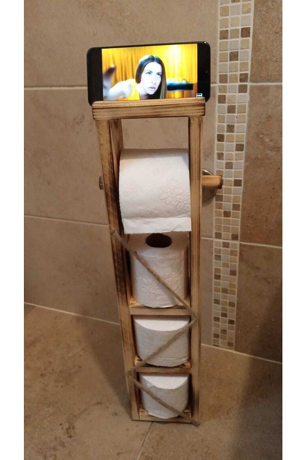Ahşap Wc Kağıtlık Tuvalet Telefon Tutucu Standı Özellikli Banyo Kağıtlık - 1