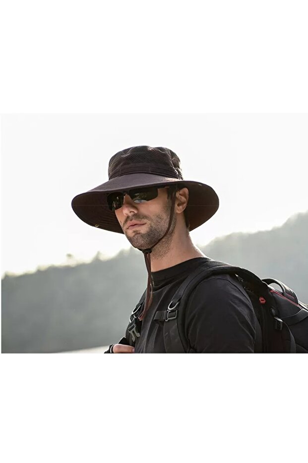 Snap Buttoned Hiking and Hunting Panama Hat (With Mesh) (Unisex) (Brown)