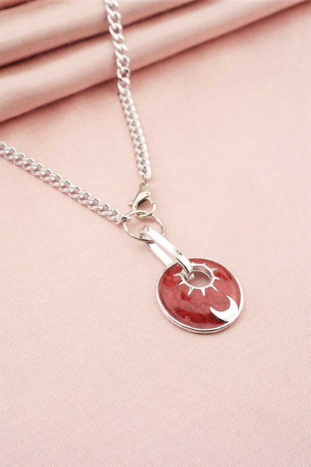 Women's Special Design Moon and Sun Themed Enameled Shaved Princess Chain Necklace