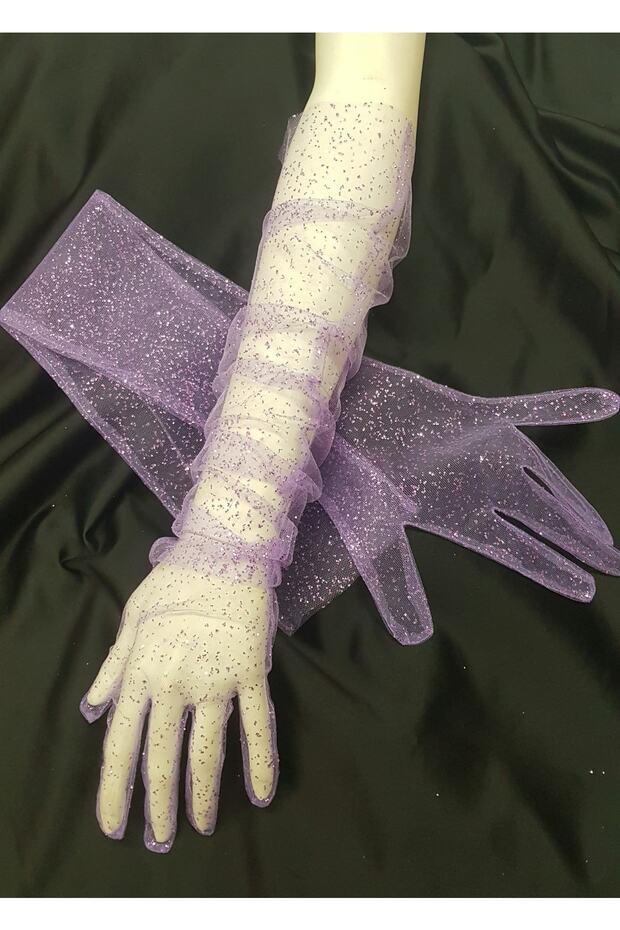 Diamond sparkling evening dress bridal gloves long lilac