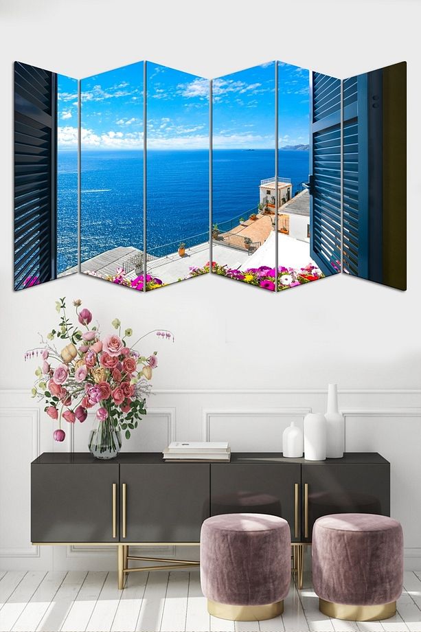 6 Parçalı Deniz Manzaralı Mdf Tablo - 6uv-0207 / 100x60 - 1
