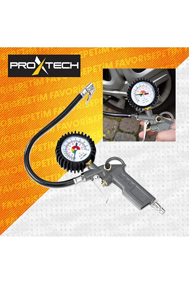 Proxtech Kompresör Saatli Lastik Şişirme, 15 Mt spiral Hortumu,hava Tabancası Hava Recor Paket Set - 6
