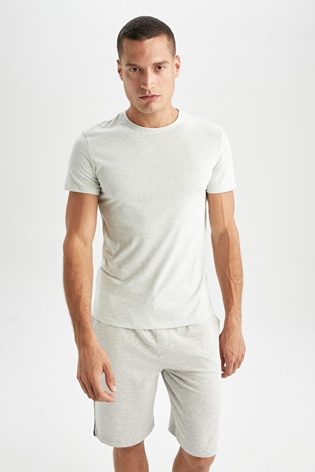 Slim Fit Crew Neck Basic Short Sleeve Undershirt - 3