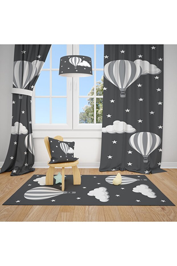 Two Wing Background Curtain with Cloud and Flying Balloons for Baby and Children's Room Bmfp-104
