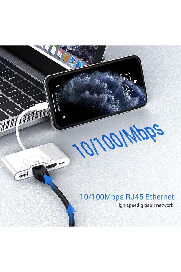 Lightning Ipad Tablet Iphone Hdmi Usb Rj45 Dönüştürücü Görüntü Aktarıcı Ve Youtube Yayıncı 4in1 - 3