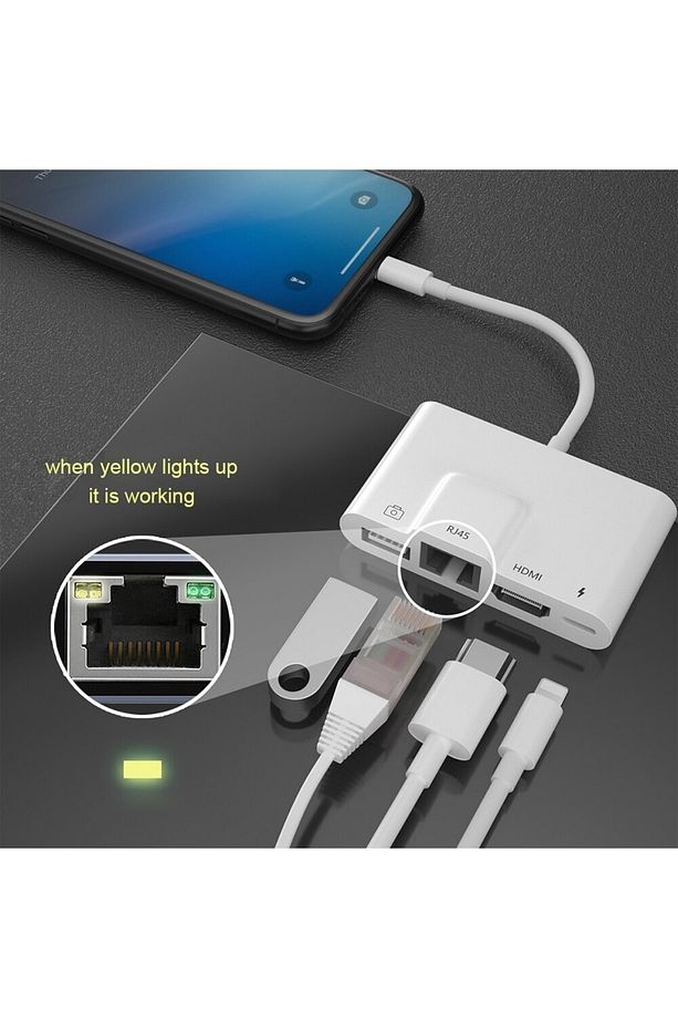 Lightning Ipad Tablet Iphone Hdmi Usb Rj45 Dönüştürücü Görüntü Aktarıcı Ve Youtube Yayıncı 4in1 - 6