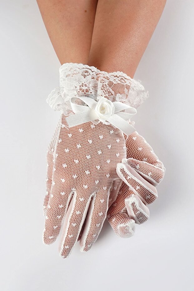 Bridal Wedding Gloves - Polka Dot Bridal Gloves - (White)