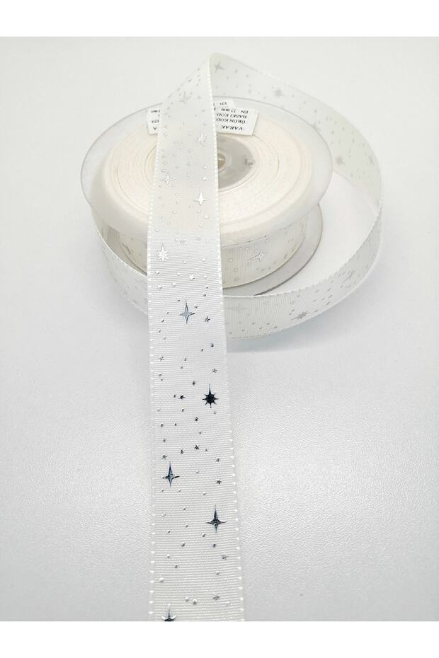 White Star Patterned Taffeta Ribbon 2.5 cm 2 Meters – Ribbon – Ribbon