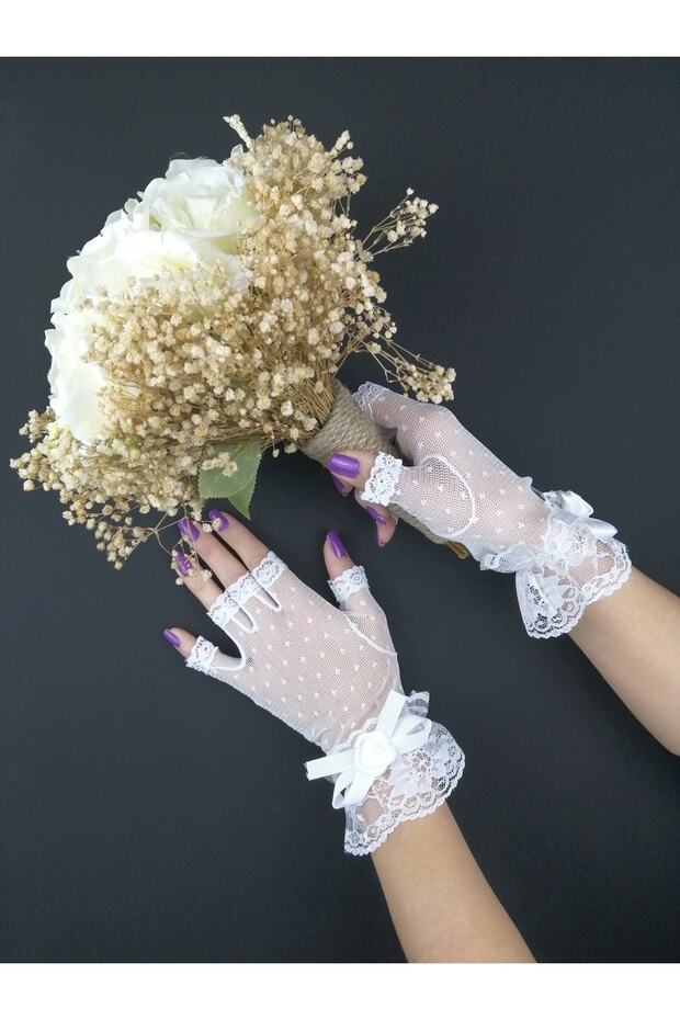 Artificial Flower White Rose Chipsolu Bridal Bouquet and White Short Gloves Set – Artificial Bouquet, Boutonniere - 6