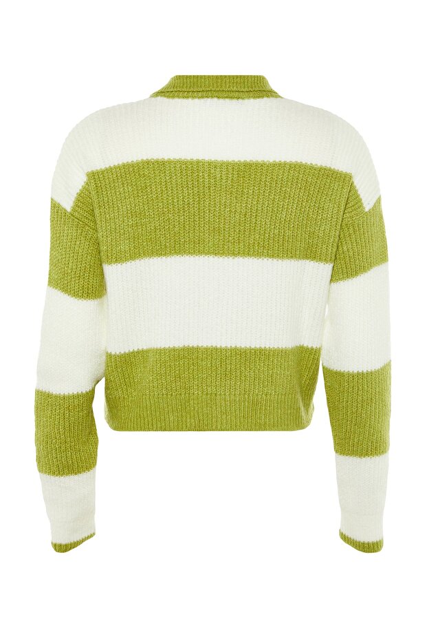 Grüner, weich strukturierter Strickpullover mit Farbblockdesign TWOAW22KZ0226 - 7