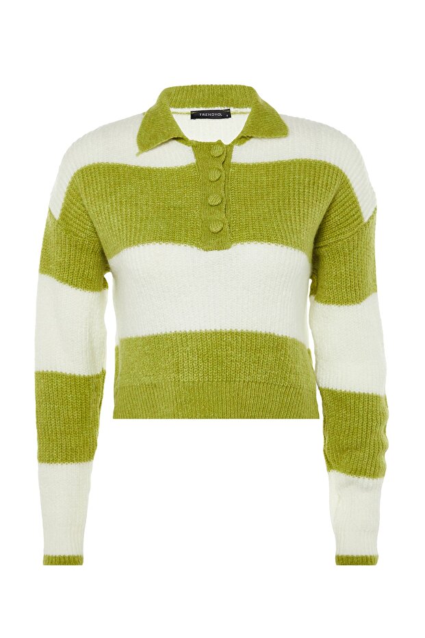 Grüner, weich strukturierter Strickpullover mit Farbblockdesign TWOAW22KZ0226 - 8