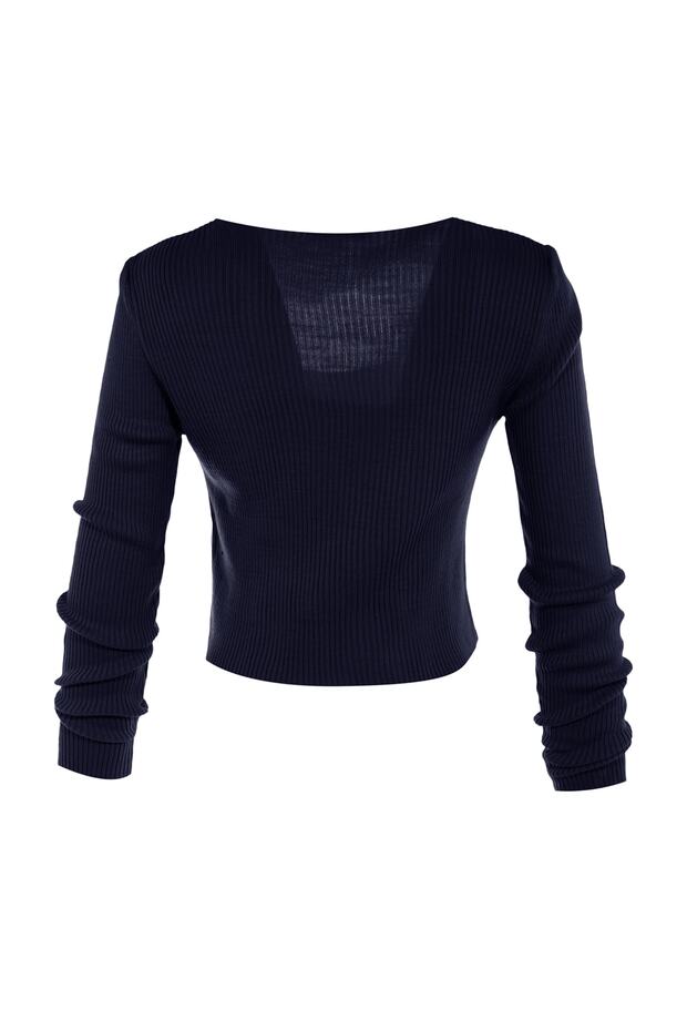Lacivert Crop Bağlama Detaylı Bluz-Hırka Triko Takım Triko Hırka TWOSS21HI0002 - 6