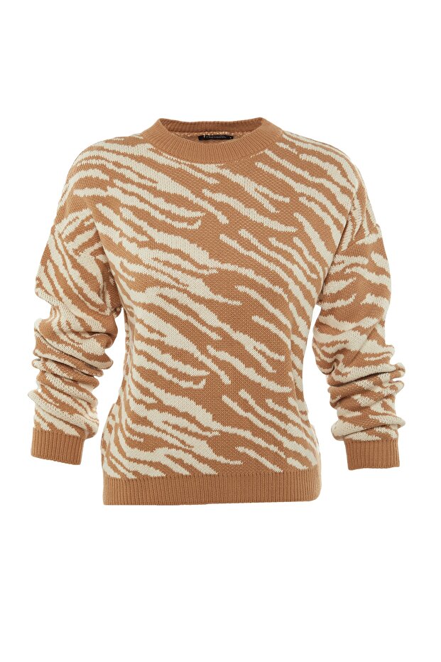 Kamel gemusterter Strickpullover TWOAW22KZ0499 - 8