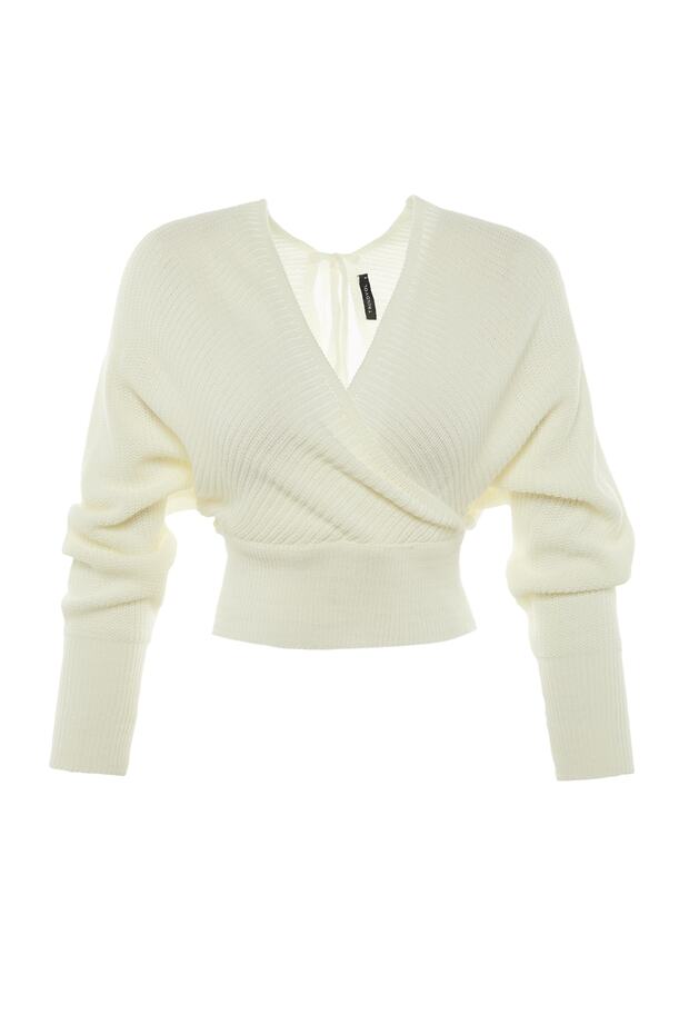 Ecrufarbener zweireihiger Strickpullover TWOAW21KZ1277 - 8