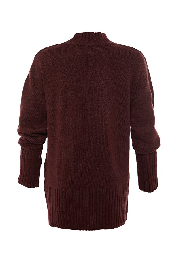 Bordo Geniş Kalıp Yumuşak Dokulu Basic Triko Kazak TWOAW23KZ00490 - 7