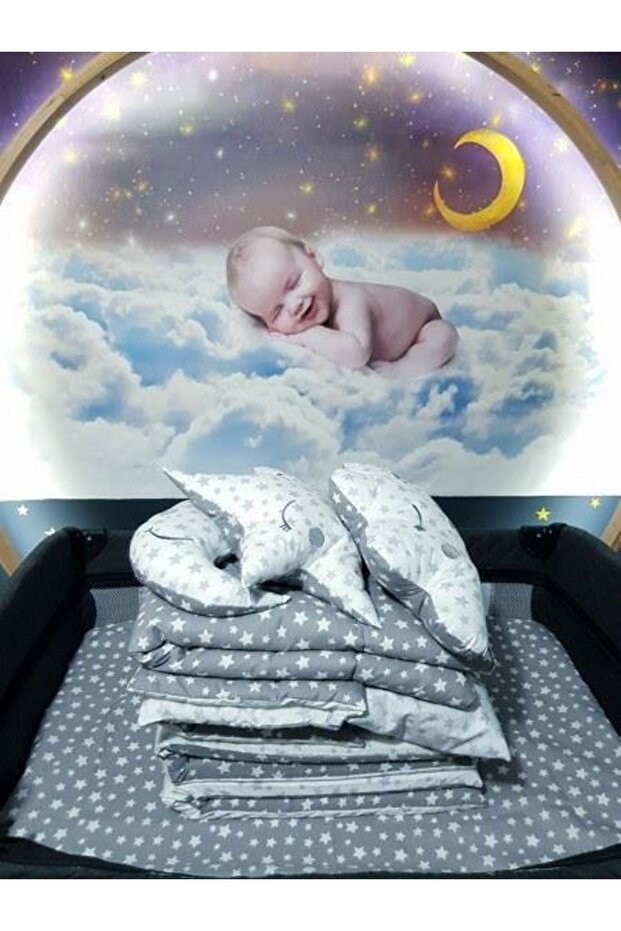 70x120 Baby Sleeping Set with Mosquito Net Star Pattern 12 Pieces Compatible with Park Cribs (crib is not included) - 8