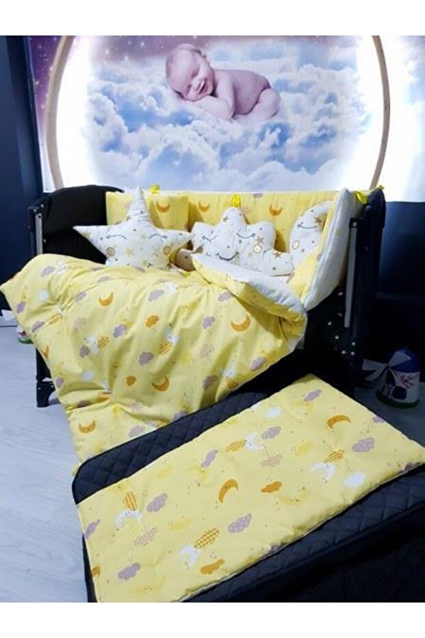 70x120 Baby Sleeping Set with Mosquito Net and Moon Pattern, 12 Pieces Compatible with Park Cribs (crib is not included) - 4