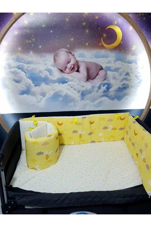 70x120 Baby Sleeping Set with Mosquito Net and Moon Pattern, 12 Pieces Compatible with Park Cribs (crib is not included) - 5