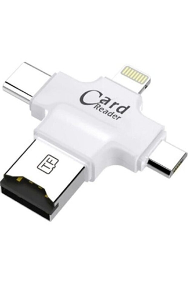 4 In 1 iOs Android Type-C Lightning USB-A Micro SD TF Card Reader White