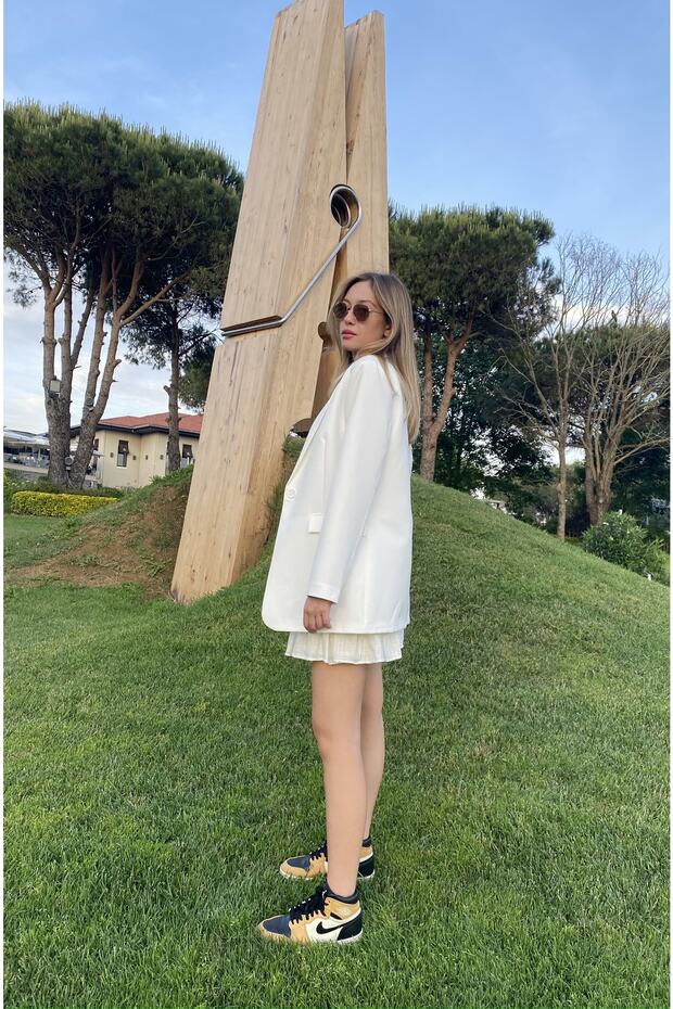 Kadın Ekru Blazer Ceket - 7