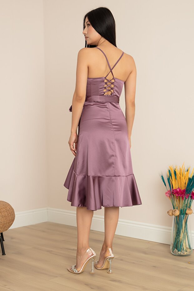 Askılı Eteği Detaylı Abiye Elbise 13395 - 5