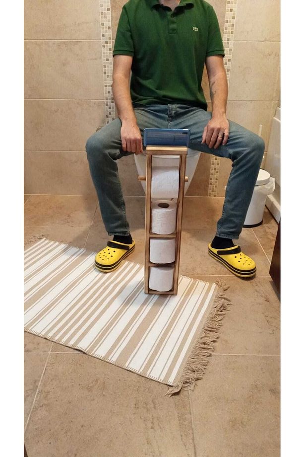 Ahşap Wc Kağıtlık Tuvalet Telefon Tutucu Standı Özellikli Banyo Kağıtlık - 4