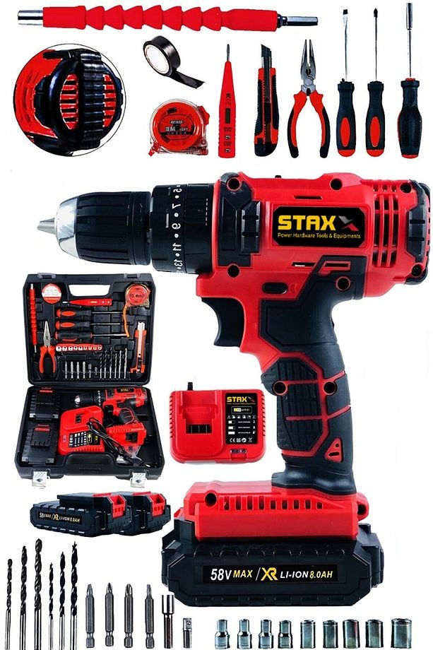 Darbeli Bakır Motor Profesyonel Turbo Şarj Entegreli Çift Akülü Şarjlı Vidalama Matkap + Full Set - 1