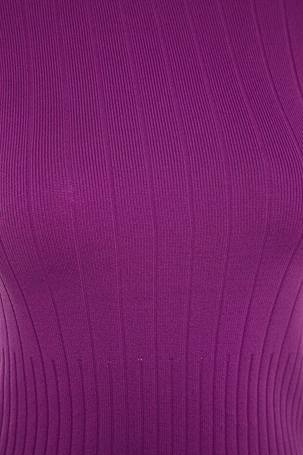 Fialový základní pletený svetr s výstřihem TWOAW23KZ01249 - 6
