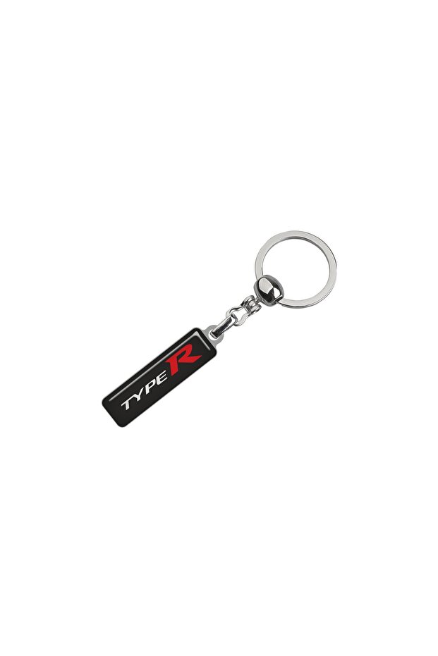 Rectangular Keychain with Type R Logo and Text.black, Red, Chrome - 1