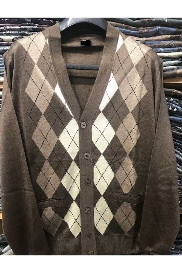 Men's Dad Patterned Thin Knitwear Cardigan