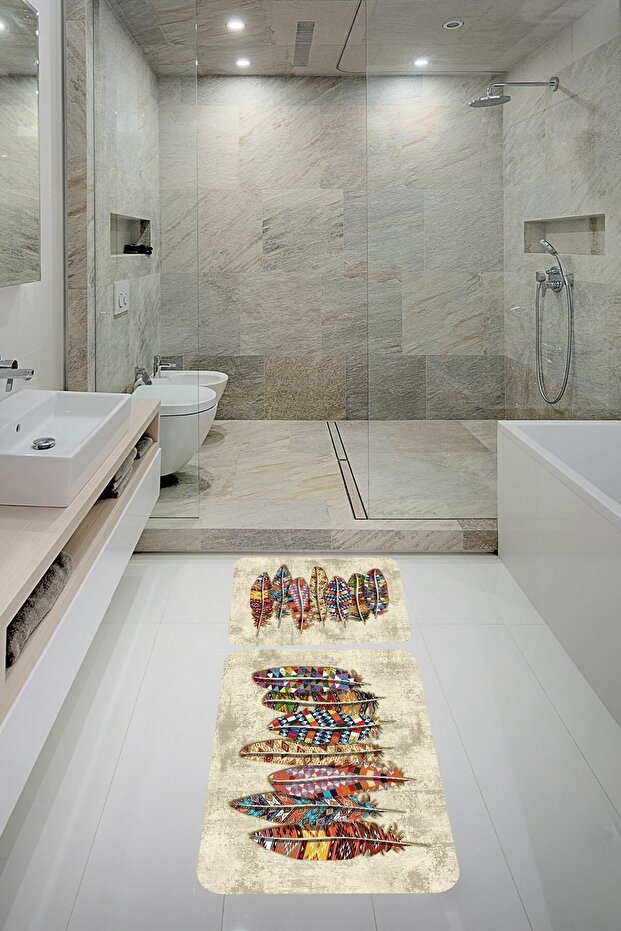 Bathroom Rug Dual Toilet Set Non-Slip Base Bathroom Mat Set 60x100 + 40x60)
