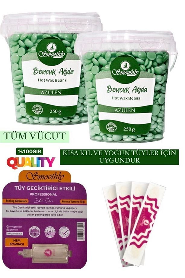 Azulen Soyulabilir Granül Boncuk Ağda 2 X 250 G. 1 Adet Tüy Geciktici Losyon 4 Spatula - 1