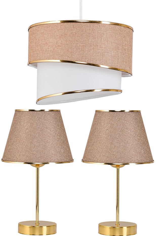 Wind Cake Single Pendant Lamp Chandelier and Gold Lampshade Set Kumbeige