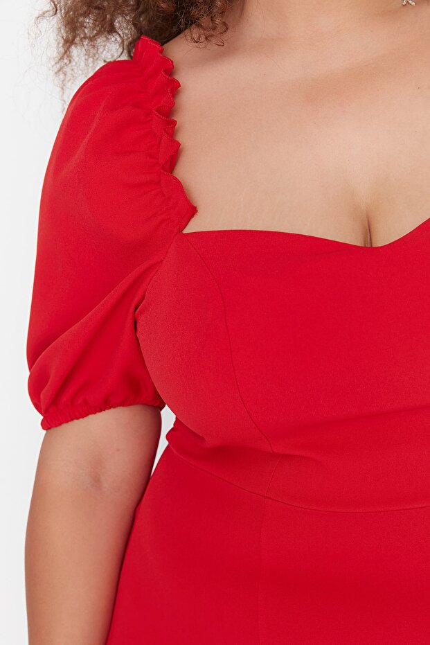 Piros Sweetheart nyakkivágású szoknya, hajlított szőtt ruha TBBSS22AH00043 - 3