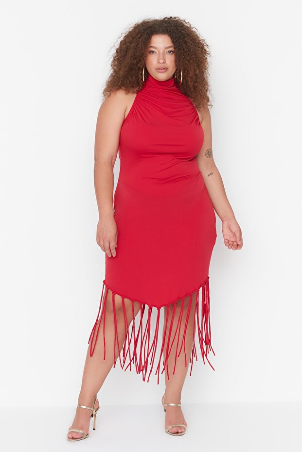 Red Tassel Detailed Knitted Dress TBBSS22AH00046 - 1