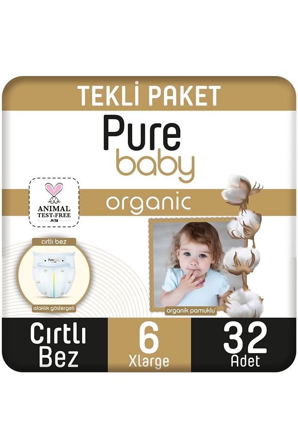 Organik Pamuklu Cırtlı Bez Tekli Paket 6 Numara Xlarge 32 Adet - 1