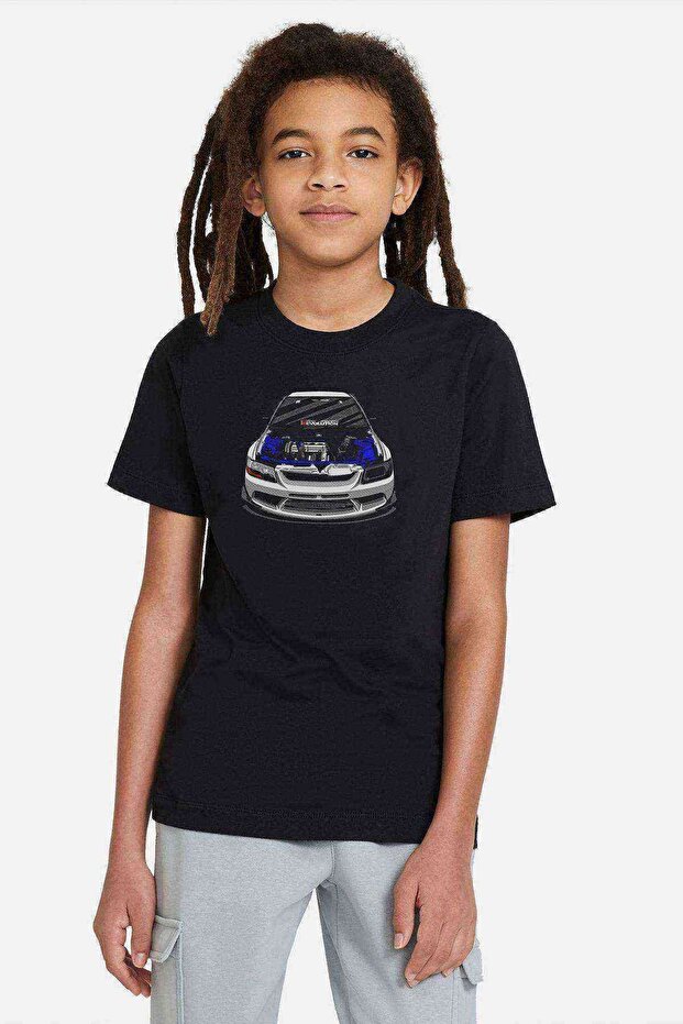 Mitsubishi Evolution Ix Printed Unisex Kids Black Tshirt