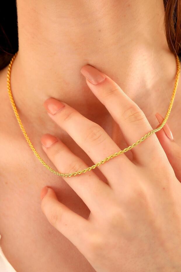 14 Ayar Altın Mega Kalın Halat Zincir Kolye - 5