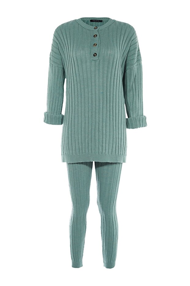 Ribbed Mint Knit Set - Loose Fit, Two-Piece Top and Bottom Set TWOAW22AU0039 - 8