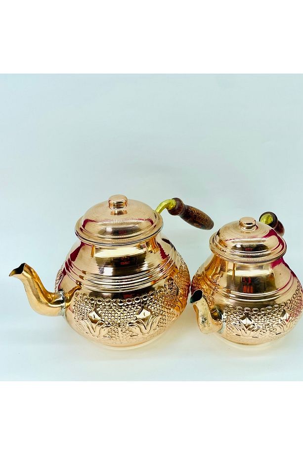 Bakır Çaydanlık Işlemeli Desenli Bakır Demlik - 2