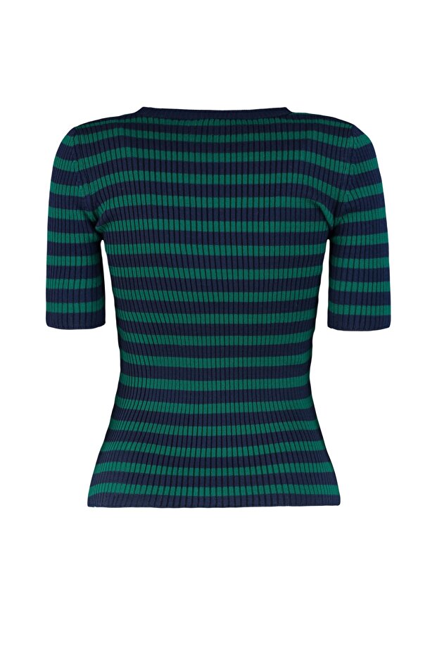 Marineblauer Basic-Strickpullover mit Streifen TWOSS20KZ0075 - 7