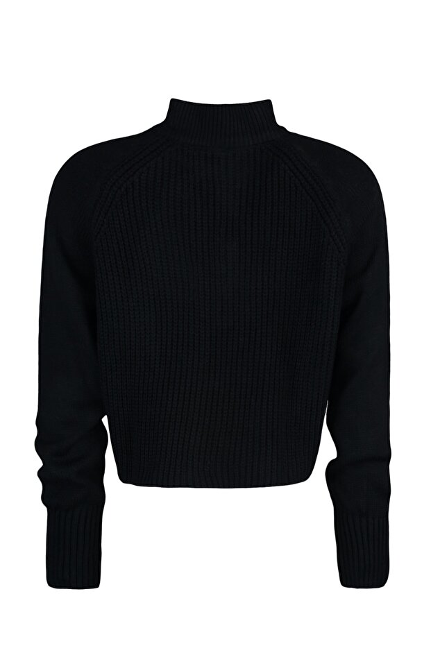 Siyah Crop Fermuarlı Dik Yaka Basic Triko Kazak TWOAW22KZ1632 - 6