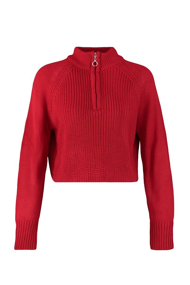 Kırmızı Crop Fermuarlı Dik Yaka Basic Triko Kazak TWOAW22KZ1632 - 8