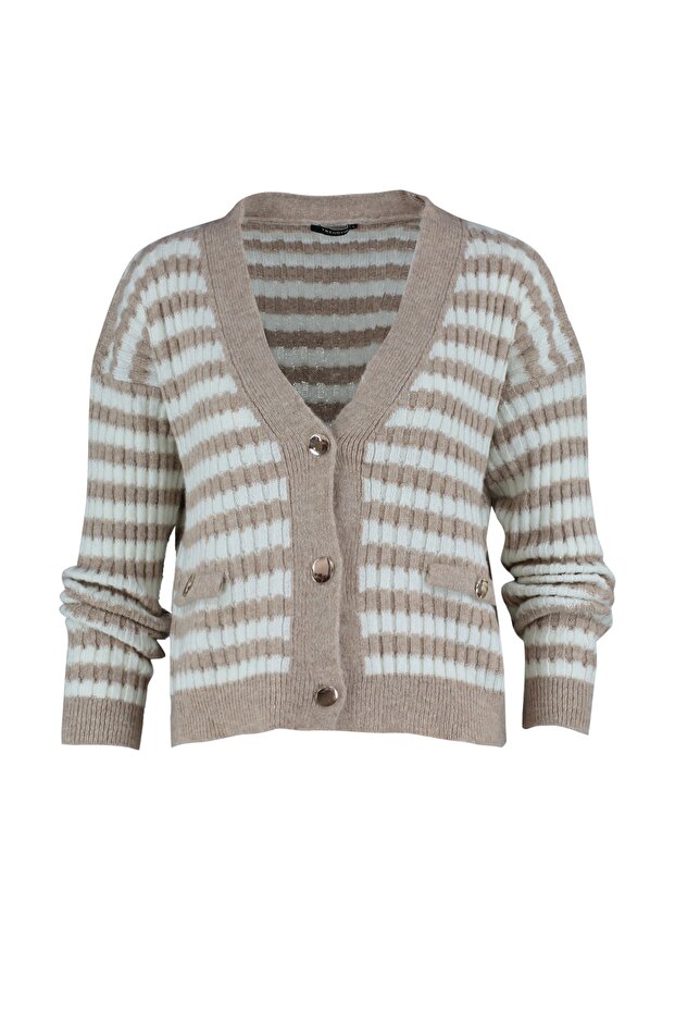 Camel Yumuşak Dokulu Çizgili Triko Hırka TWOAW23HI00266 - 7