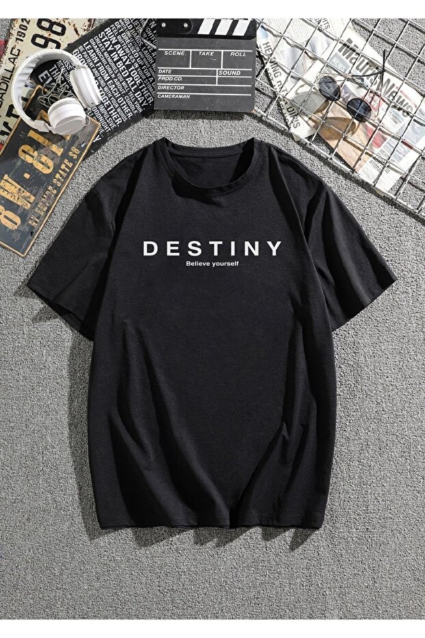 تي شيرت Destiny منقوش باللون الأسود للرجال