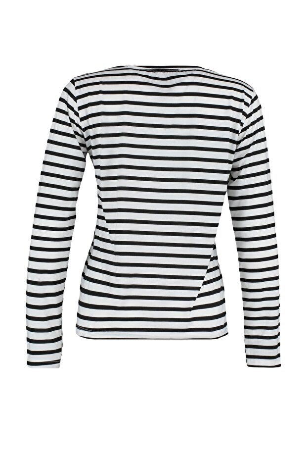 Dzianinowy T-shirt basic w białe paski TWOAW23TS00002 - 8