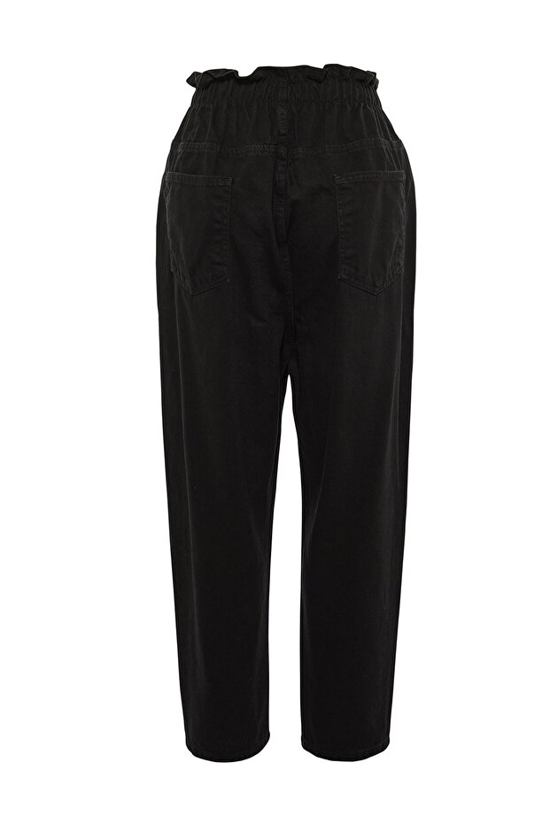 Siyah Yüksek Bel Beli Lastikli %100 Pamuk Büyük Beden Mom Jeans TBBAW23JE00002 - 14