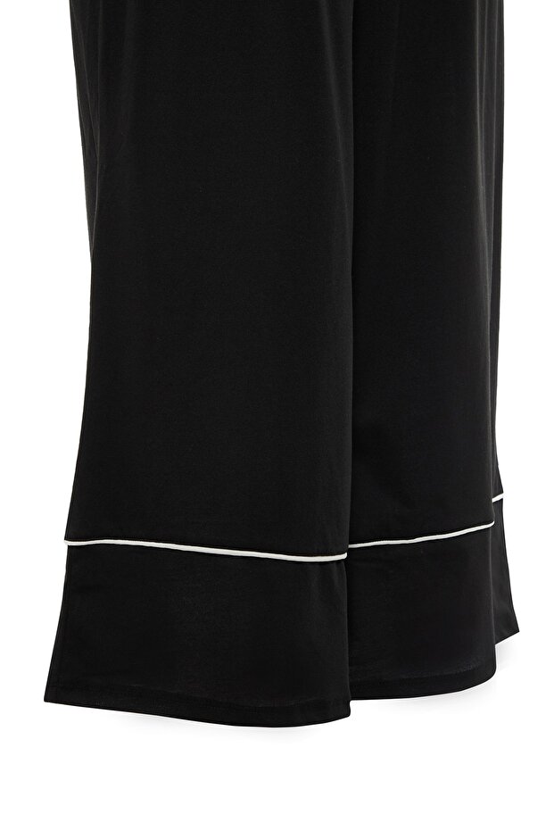 Siyah Baskılı Wide Leg Crop Boy Örme Pijama Takımı TBBAW23AI00040 - 6